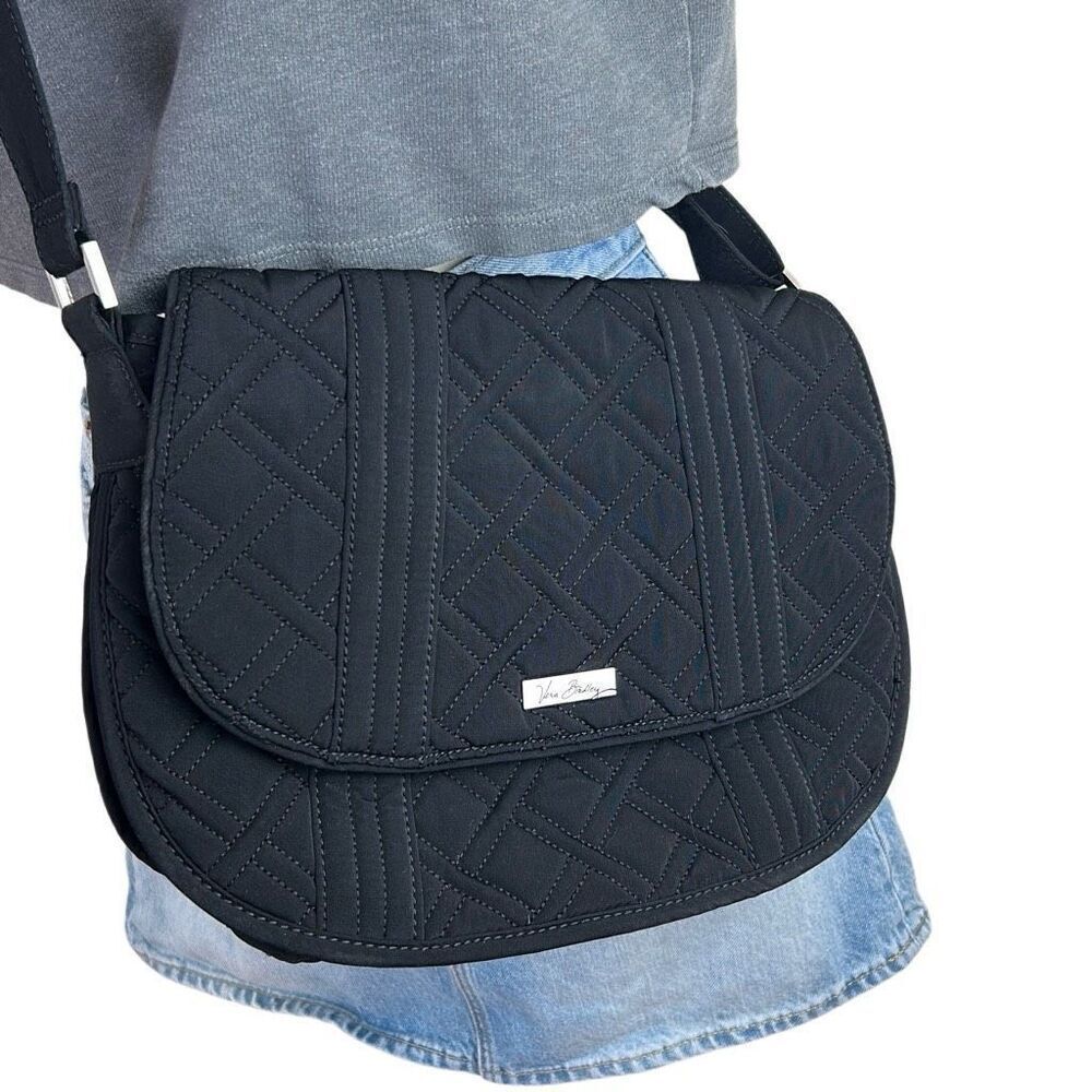 Vera Bradley Black Quilted Crossbody Bag Multi Pocket Lightweight